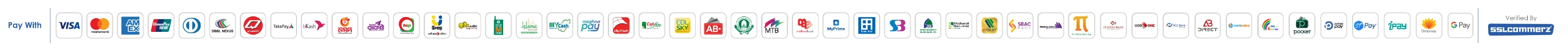 Pay with cards, mobile wallets and local banks, among them bKash, Nagad, Rocket and Upay, through SSLCommerz